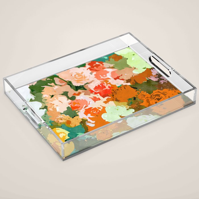 Velvet Floral, Summer Eclectic Botanical Blossom Blush Painting, Nature Colorful Garden Illustration Acrylic Tray Gallery Image 1