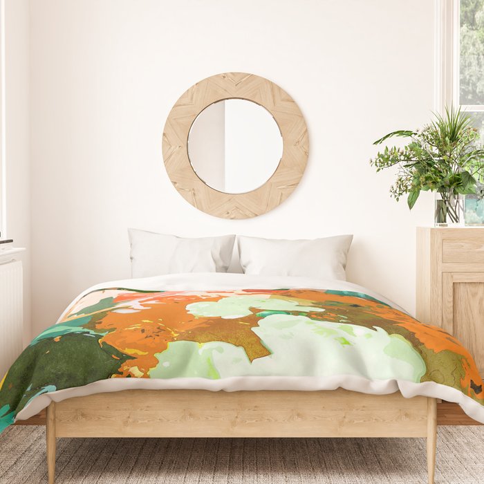Velvet Floral, Summer Eclectic Botanical Blossom Blush Painting, Nature Colorful Garden Illustration Duvet Cover Gallery Image 3