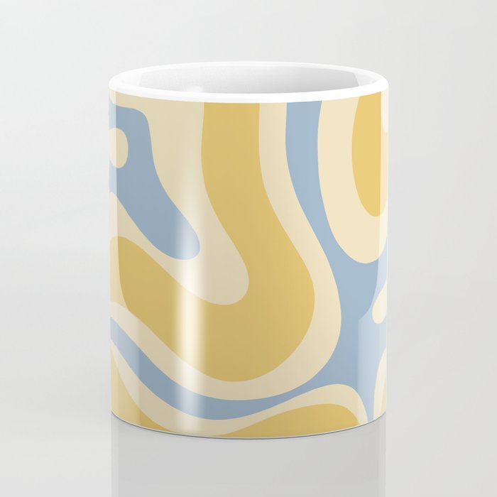 Modern Retro Liquid Swirl Abstract Pattern in Light Blue and Mustard Yellow Coffee Mug Gallery Image 4