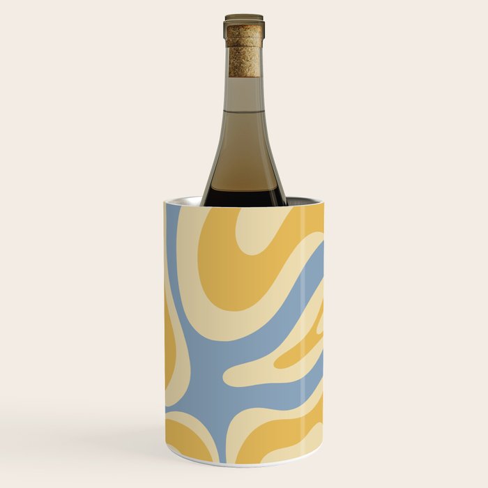 Modern Retro Liquid Swirl Abstract Pattern in Light Blue and Mustard Yellow Wine Chiller Gallery Image 3