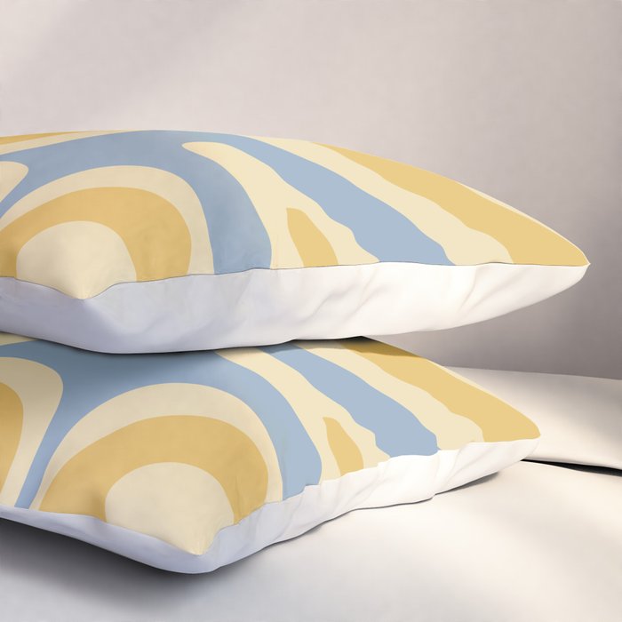 Modern Retro Liquid Swirl Abstract Pattern in Light Blue and Mustard Yellow Pillow Sham Gallery Image 3