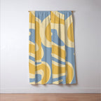 Modern Retro Liquid Swirl Abstract Pattern in Light Blue and Mustard Yellow Window Curtain Gallery Image 3