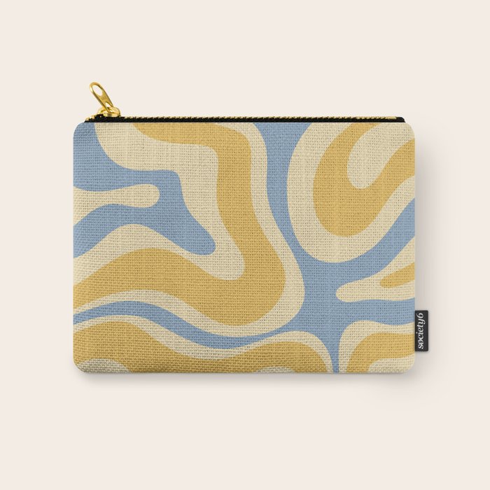 Modern Retro Liquid Swirl Abstract Pattern in Light Blue and Mustard Yellow Carry All Pouch Gallery Image 1
