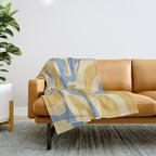 Modern Retro Liquid Swirl Abstract Pattern in Light Blue and Mustard Yellow Throw Blanket Gallery Image 1