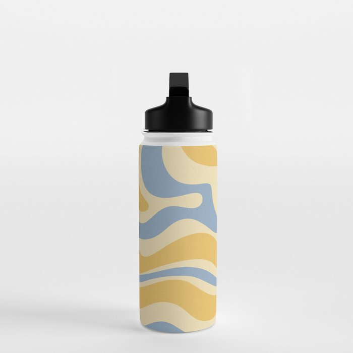 Modern Retro Liquid Swirl Abstract Pattern in Light Blue and Mustard Yellow Water Bottle Gallery Image 3