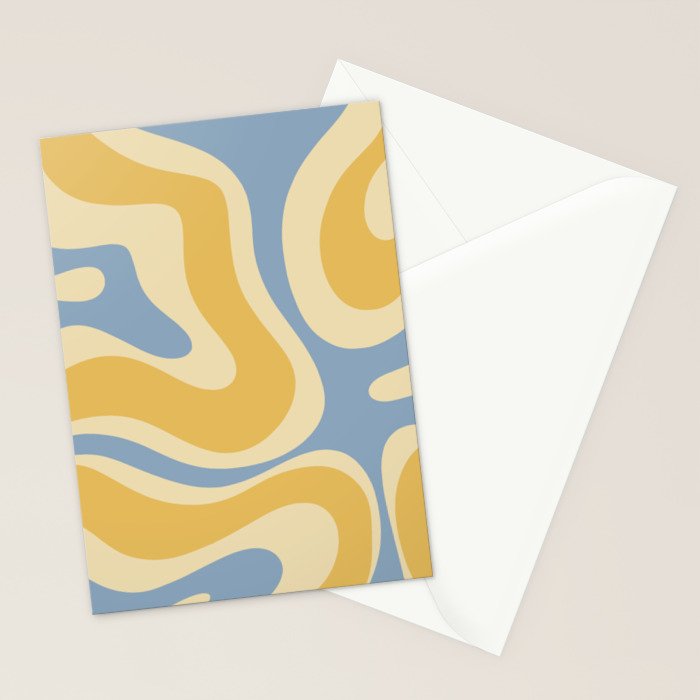 Modern Retro Liquid Swirl Abstract Pattern in Light Blue and Mustard Yellow Stationery Card Gallery Image 2
