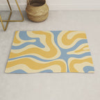 Modern Retro Liquid Swirl Abstract Pattern in Light Blue and Mustard Yellow Rug Gallery Image 1