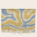 Modern Retro Liquid Swirl Abstract Pattern in Light Blue and Mustard Yellow Wall Hanging Gallery Image 1