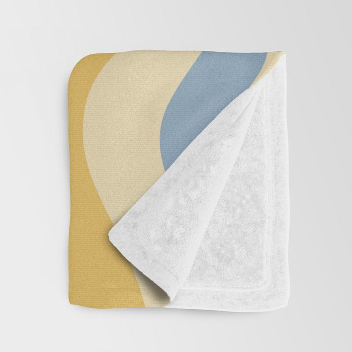 Modern Retro Liquid Swirl Abstract Pattern in Light Blue and Mustard Yellow Throw Blanket Gallery Image 3
