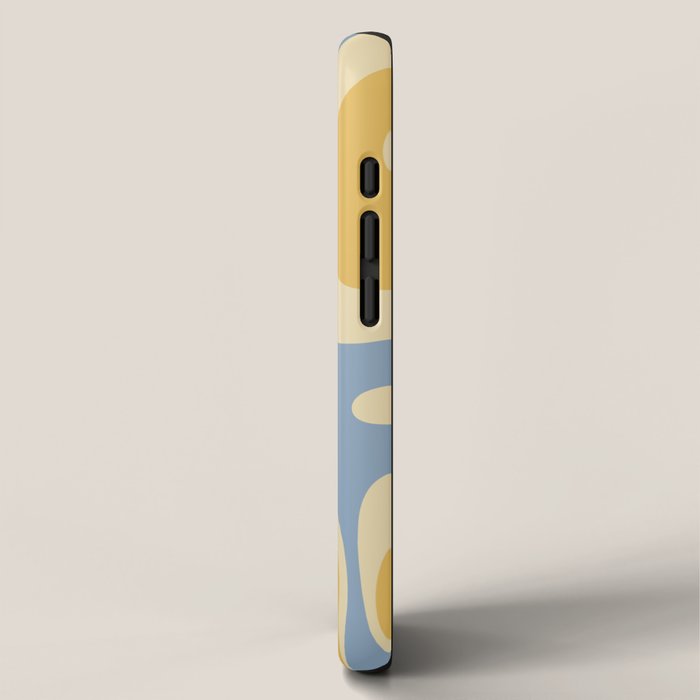 Modern Retro Liquid Swirl Abstract Pattern in Light Blue and Mustard Yellow iPhone Case Gallery Image 2