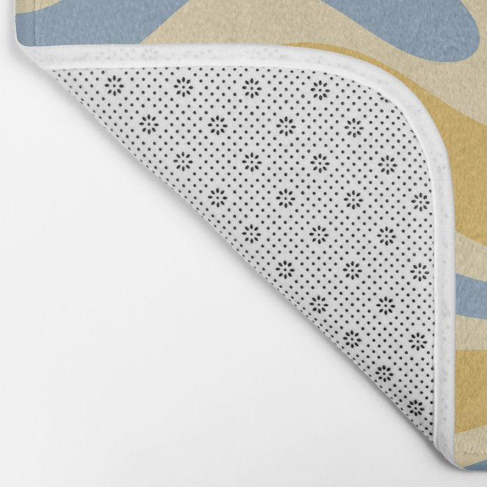 Modern Retro Liquid Swirl Abstract Pattern in Light Blue and Mustard Yellow Bath Mat Gallery Image 2