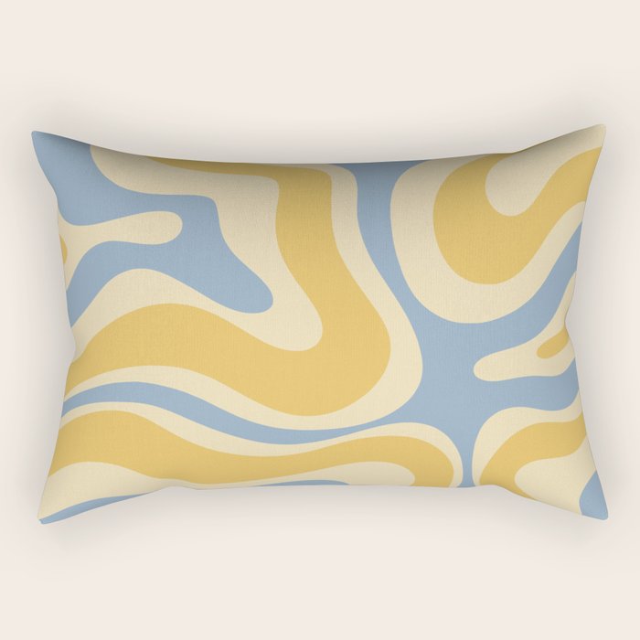 Modern Retro Liquid Swirl Abstract Pattern in Light Blue and Mustard Yellow Rectangular Pillow Gallery Image 1