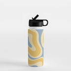 Modern Retro Liquid Swirl Abstract Pattern in Light Blue and Mustard Yellow Water Bottle Gallery Image 1