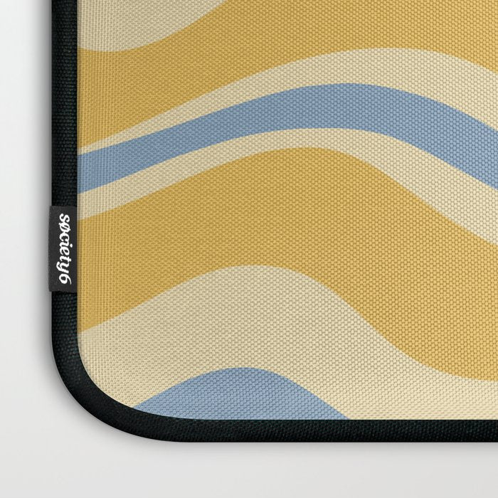 Modern Retro Liquid Swirl Abstract Pattern in Light Blue and Mustard Yellow Laptop Sleeve Gallery Image 3