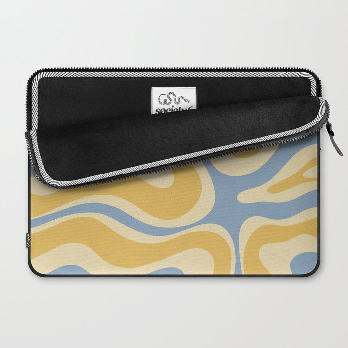 Modern Retro Liquid Swirl Abstract Pattern in Light Blue and Mustard Yellow Laptop Sleeve Gallery Image 2
