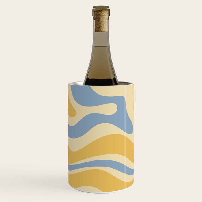 Modern Retro Liquid Swirl Abstract Pattern in Light Blue and Mustard Yellow Wine Chiller Gallery Image 2