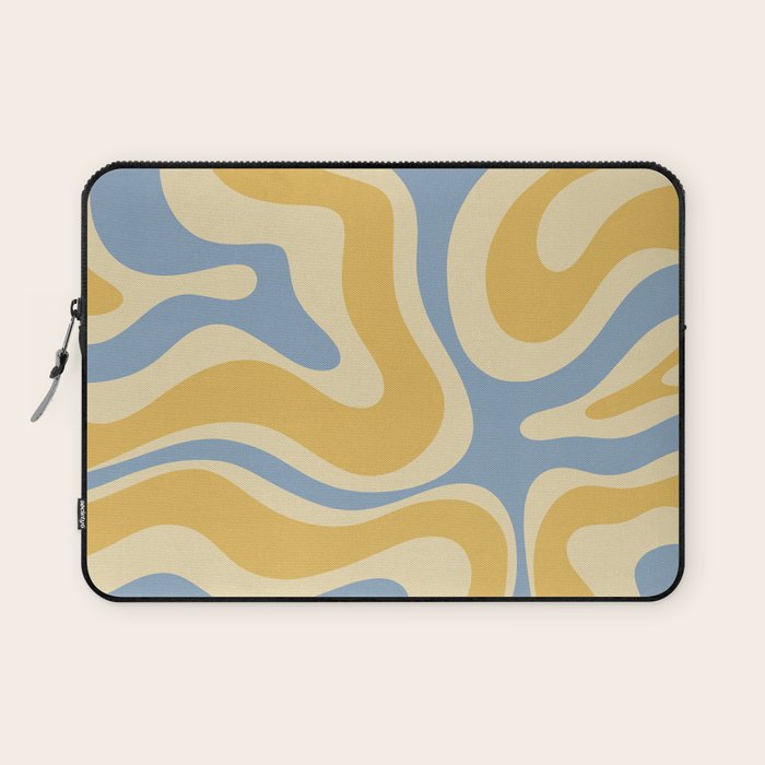 Modern Retro Liquid Swirl Abstract Pattern in Light Blue and Mustard Yellow Laptop Sleeve Gallery Image 1