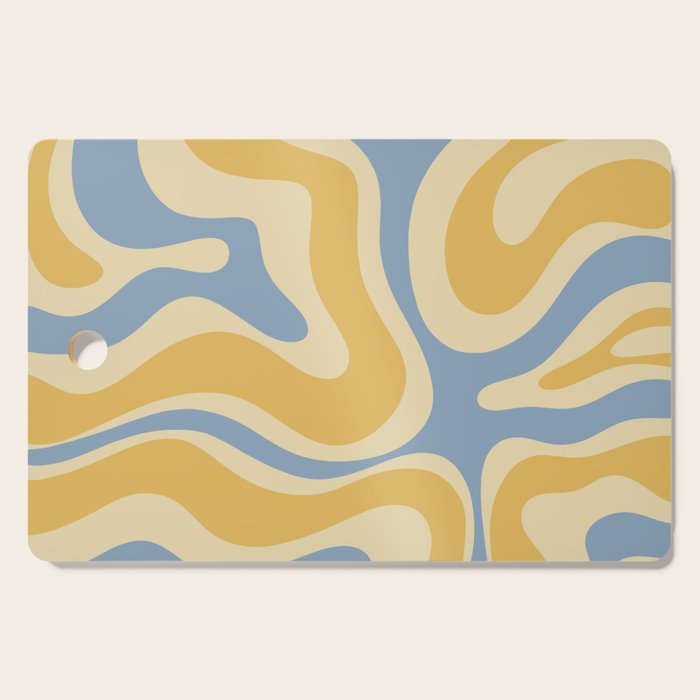 Modern Retro Liquid Swirl Abstract Pattern in Light Blue and Mustard Yellow Cutting Board Gallery Image 1