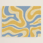 Modern Retro Liquid Swirl Abstract Pattern in Light Blue and Mustard Yellow Jigsaw Puzzle Gallery Image 1