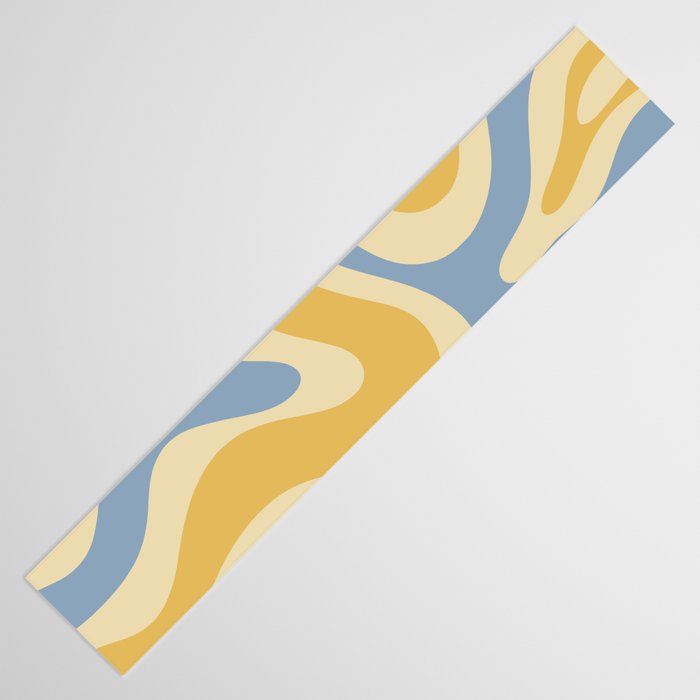 Modern Retro Liquid Swirl Abstract Pattern in Light Blue and Mustard Yellow Table Runner Gallery Image 3