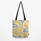 Modern Retro Liquid Swirl Abstract Pattern in Light Blue and Mustard Yellow Tote Bag Gallery Image 2