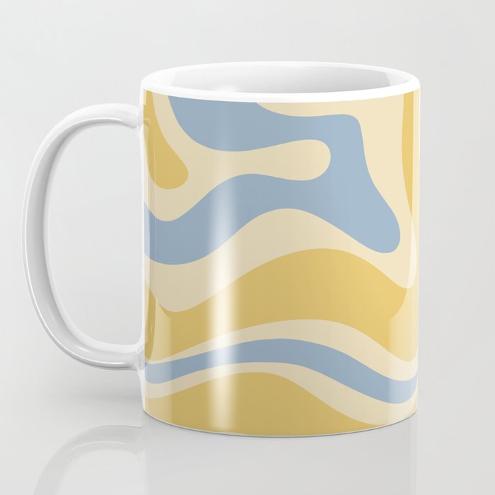 Modern Retro Liquid Swirl Abstract Pattern in Light Blue and Mustard Yellow Coffee Mug Gallery Image 3
