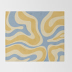 Modern Retro Liquid Swirl Abstract Pattern in Light Blue and Mustard Yellow Throw Blanket Gallery Image 2