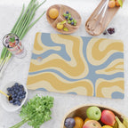 Modern Retro Liquid Swirl Abstract Pattern in Light Blue and Mustard Yellow Cutting Board Gallery Image 2