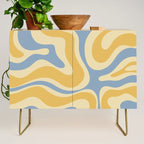 Modern Retro Liquid Swirl Abstract Pattern in Light Blue and Mustard Yellow Credenza Gallery Image 1