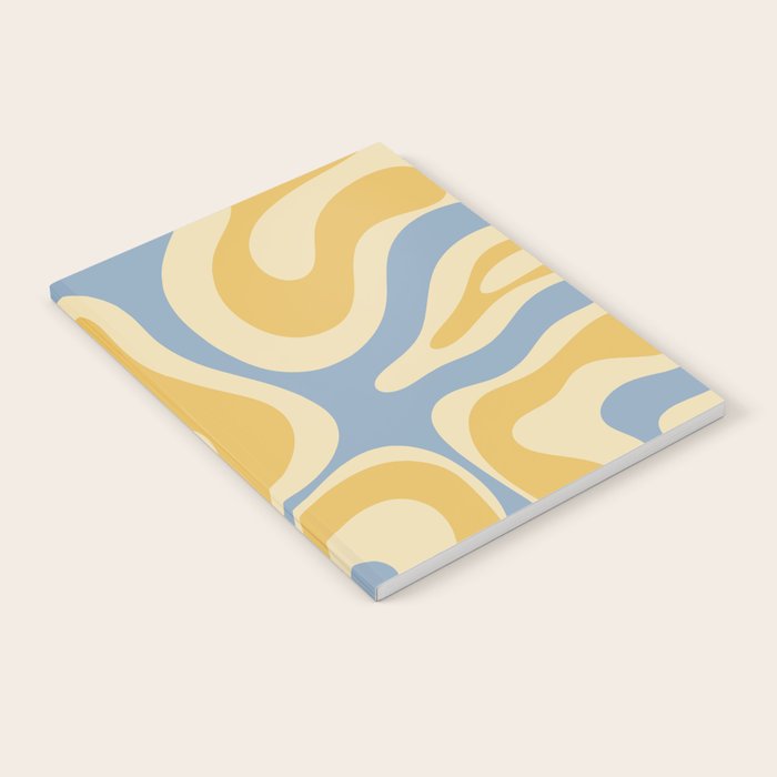 Modern Retro Liquid Swirl Abstract Pattern in Light Blue and Mustard Yellow Notebook Gallery Image 1