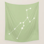 Taurus Zodiac Star Constellation Line Art Soft Green Wall Tapestry Gallery Image 4
