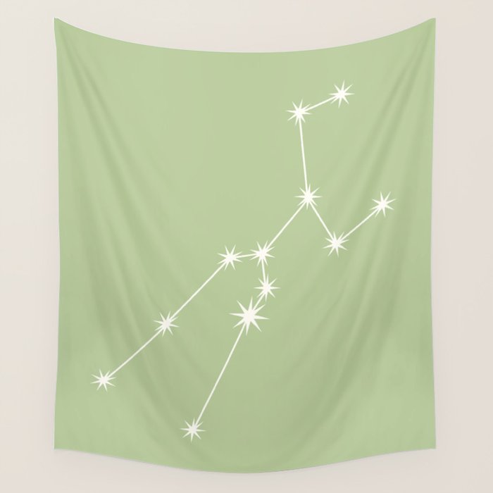 Taurus Zodiac Star Constellation Line Art Soft Green Wall Tapestry Gallery Image 4