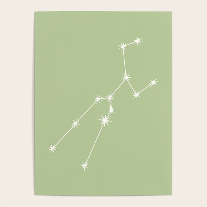 Taurus Zodiac Star Constellation Line Art Soft Green Poster Gallery Image 1