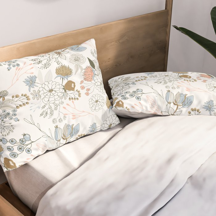 Elegant abstract coral pastel blue modern rustic floral Pillow Sham Gallery Image 2