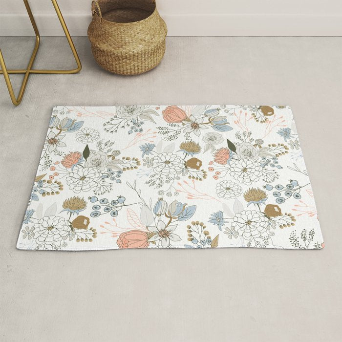 Elegant abstract coral pastel blue modern rustic floral Rug Gallery Image 1