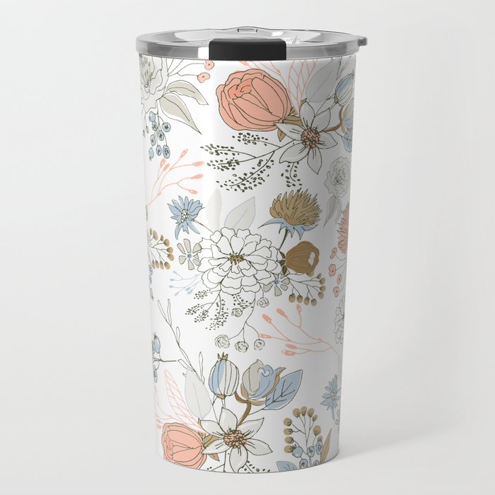 Elegant abstract coral pastel blue modern rustic floral Travel Mug Gallery Image 1