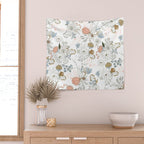 Elegant abstract coral pastel blue modern rustic floral Wall Tapestry Gallery Image 2