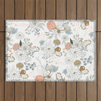 Elegant abstract coral pastel blue modern rustic floral Outdoor Rug Gallery Image 1