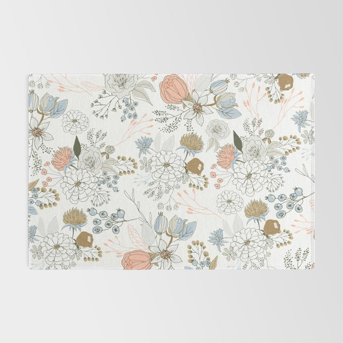 Elegant abstract coral pastel blue modern rustic floral Rug Gallery Image 2