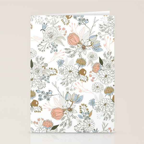 Elegant abstract coral pastel blue modern rustic floral Stationery Card Gallery Image 1