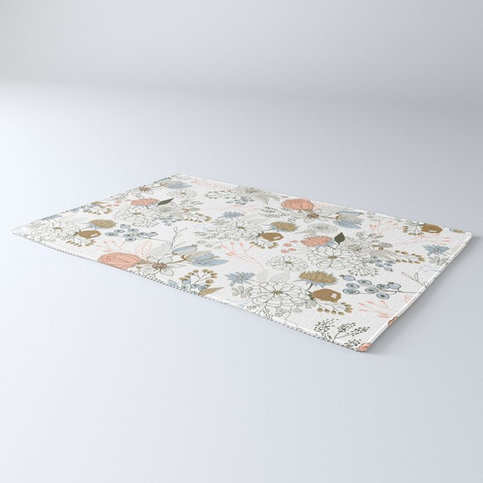 Elegant abstract coral pastel blue modern rustic floral Rug Gallery Image 3