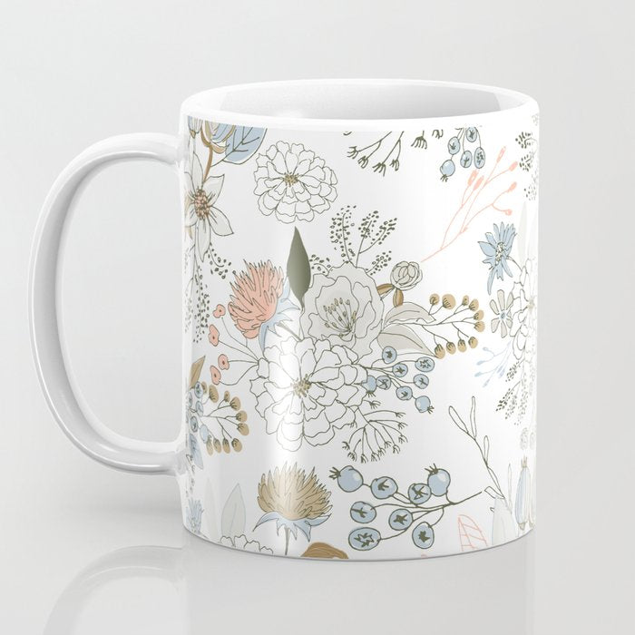 Elegant abstract coral pastel blue modern rustic floral Coffee Mug Gallery Image 3