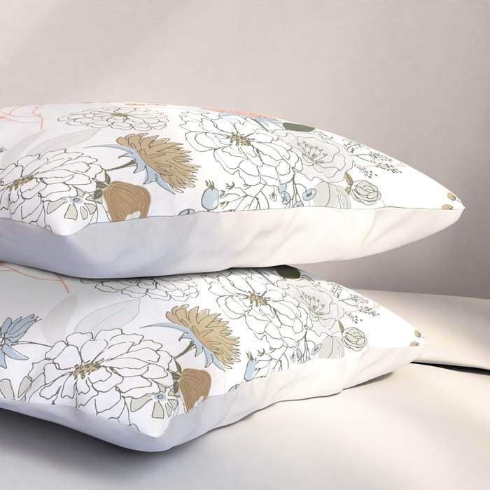 Elegant abstract coral pastel blue modern rustic floral Pillow Sham Gallery Image 3