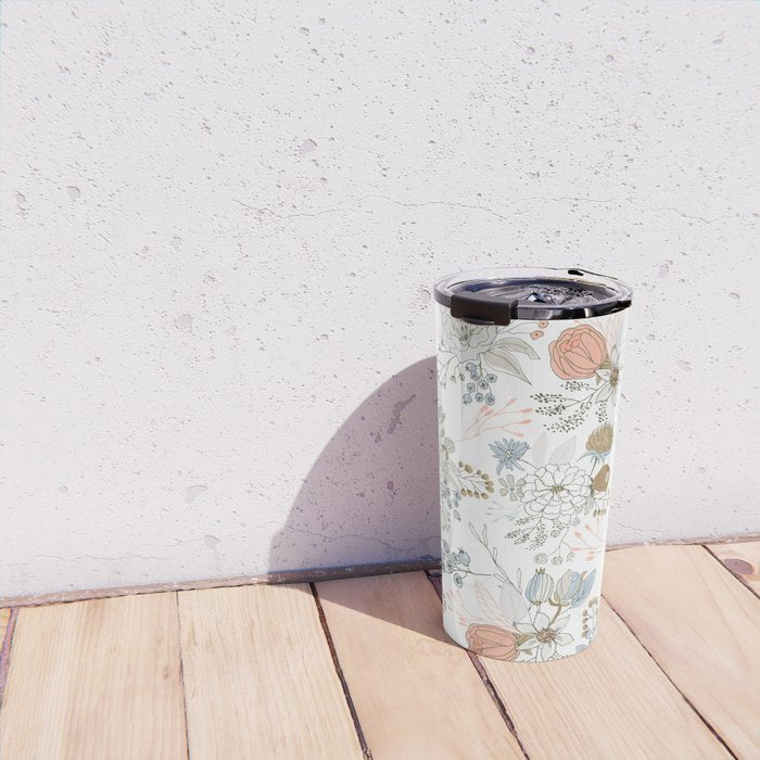 Elegant abstract coral pastel blue modern rustic floral Travel Mug Gallery Image 4