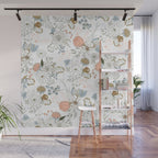 Elegant abstract coral pastel blue modern rustic floral Wall Mural Gallery Image 1