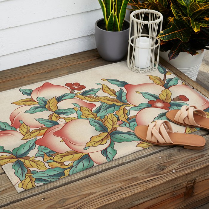 Peaches : Minhwa-Korean traditional/folk art Journal Outdoor Rug Gallery Image 2