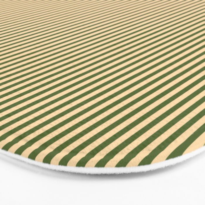 Tan & Dark Olive Green Colored Striped Pattern Bath Mat Gallery Image 3