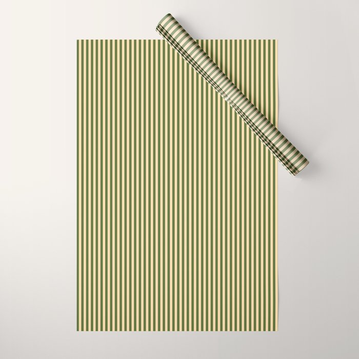 Tan & Dark Olive Green Colored Striped Pattern Wrapping Paper Gallery Image 1
