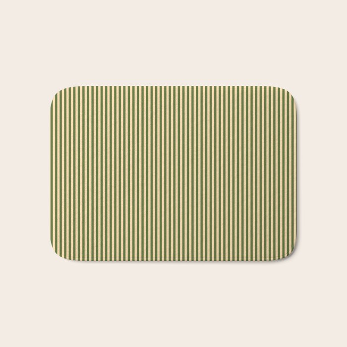 Tan & Dark Olive Green Colored Striped Pattern Bath Mat Gallery Image 1