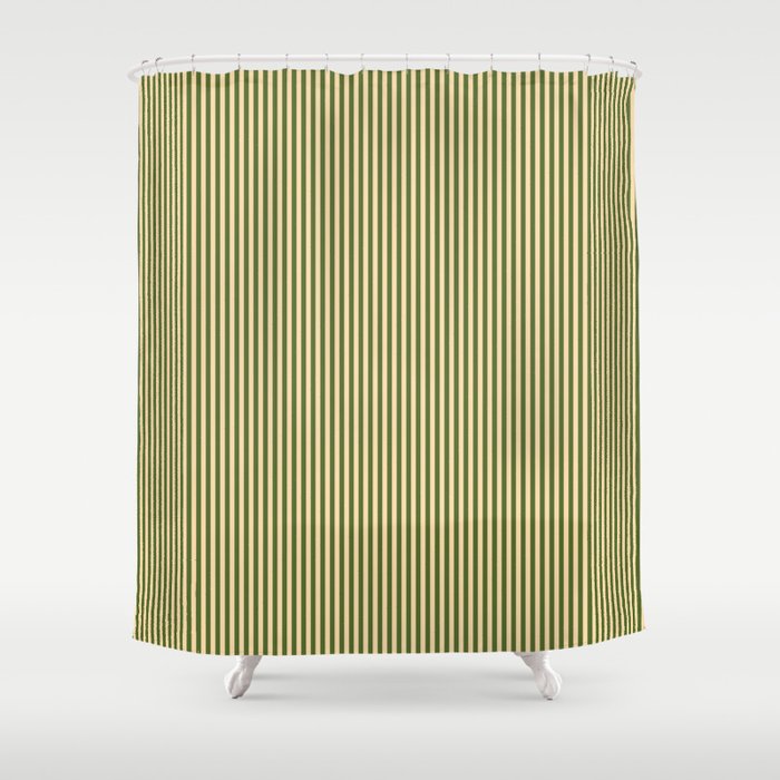 Tan & Dark Olive Green Colored Striped Pattern Shower Curtain Gallery Image 1